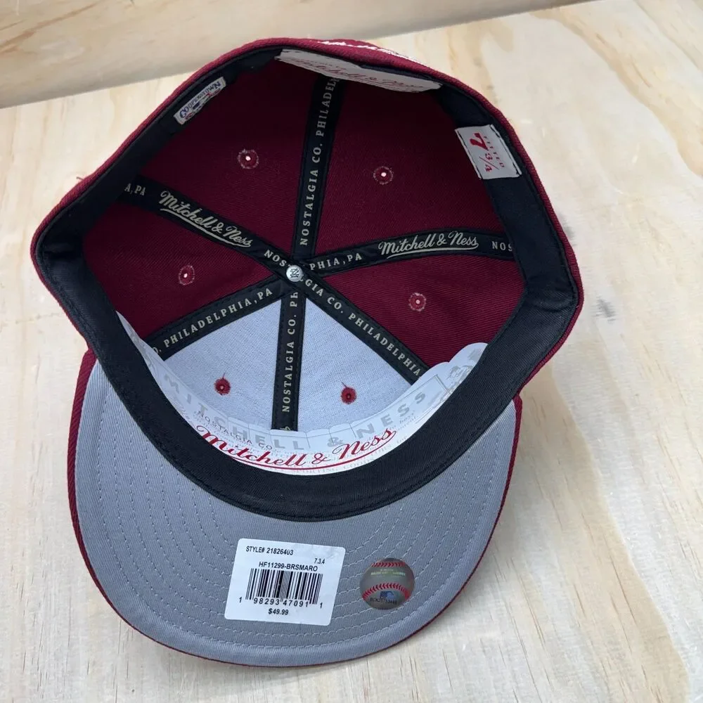 NEW Boston Red Sox Mitchell Ness Fitted sz 7 3/4 Liberty Fit Hat Cap Maroon